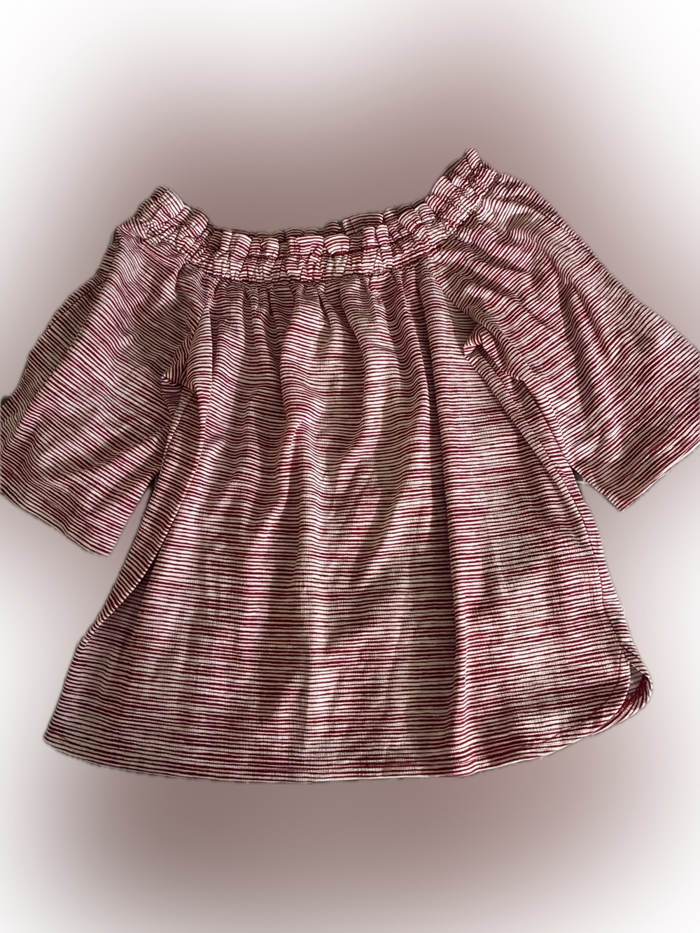 Off-Shoulder Striped Blouse in red and White